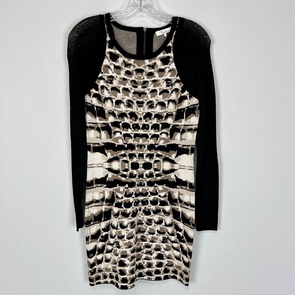 Parker Womens Hartley Knit Mini Dress Taupe Animal Print Long Sleeves size S - Picture 4 of 14